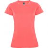 Camisetas técnicas roly montecarlo mujer de poliéster coral fluor con logo vista 1
