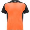 Camisetas técnicas roly bugatti de poliéster naranja fluor negro con impresión vista 1