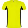 Camisetas técnicas roly shanghai de poliéster amarillo fluor negro con publicidad vista 1