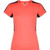 Camisetas técnicas roly suzuka mujer de poliéster coral fluor negro con logo vista 1