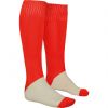 Equipaciones deportivas roly calcetas soccer de piel rojo con publicidad vista 1
